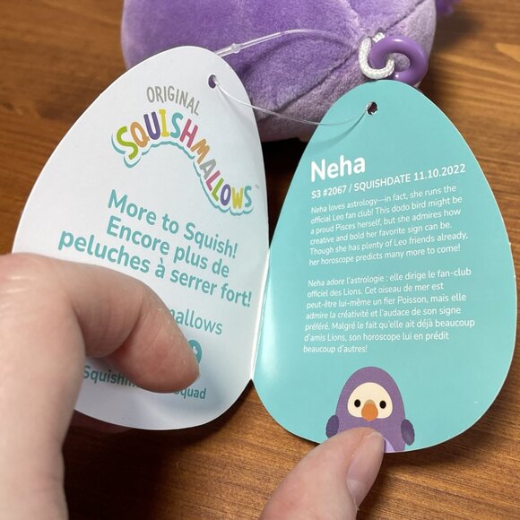 Squishmallows Neha Purple Dodo Bird Clip Plush - Picture 7 of 10